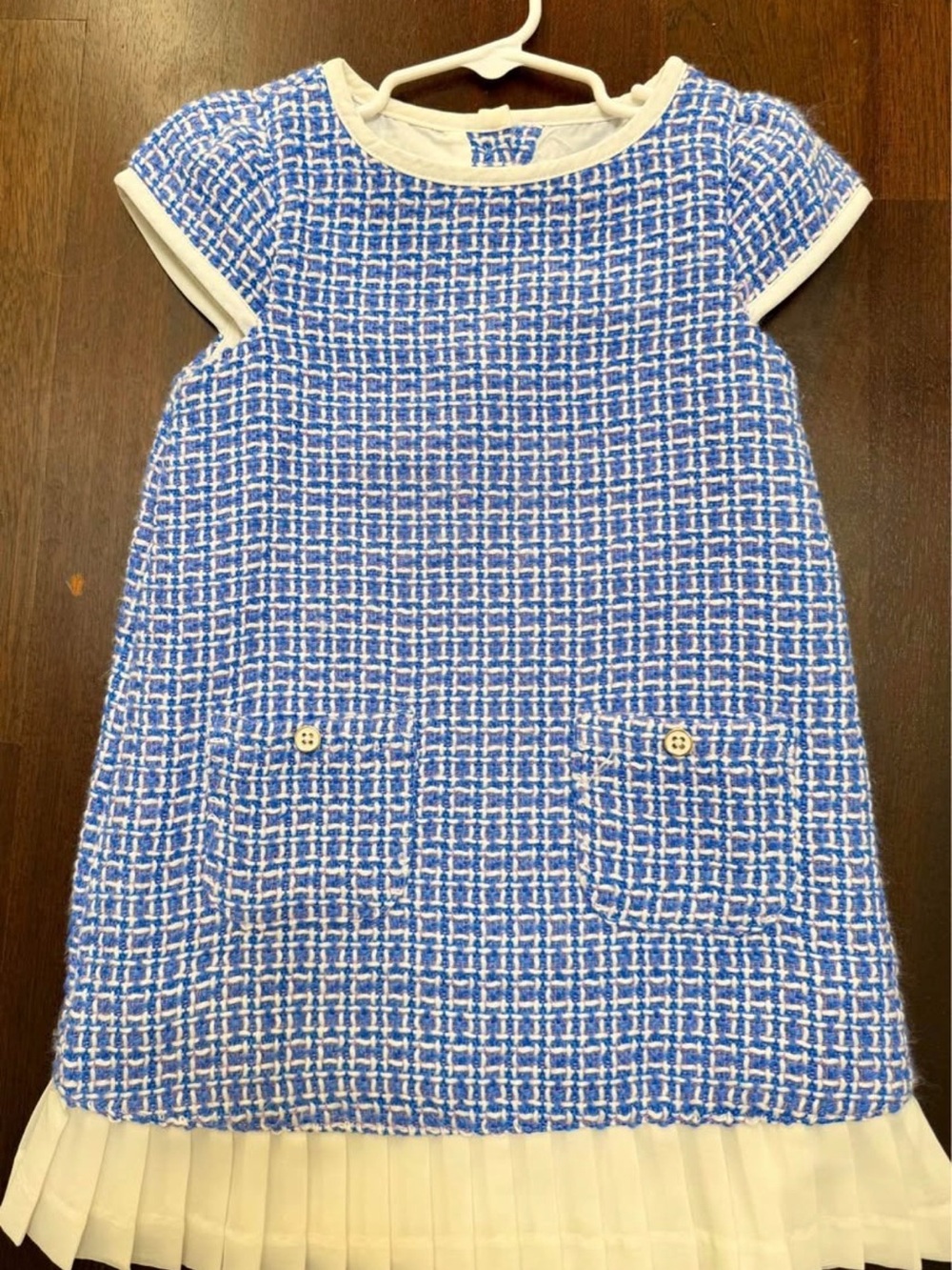 Janie and Jack Blue and White Tweed Dress with Pleated Hem